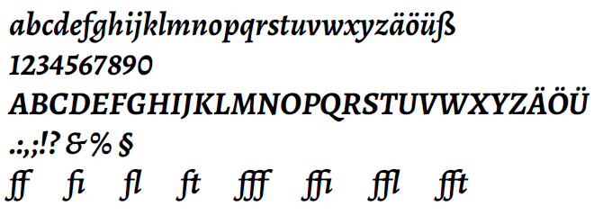 Alegreya Sans fette Kursivschrift in LaTeX Beispiel