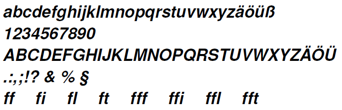 Helvetica fette Kursivschrift in LaTeX Beispiel