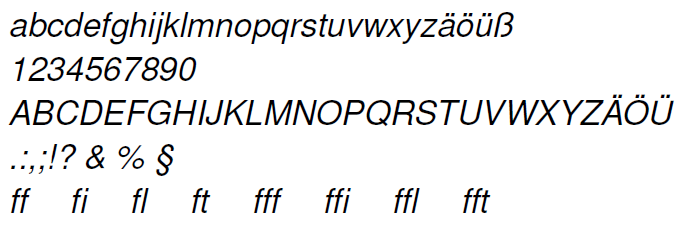 Helvetica Kursivschrift in LaTeX Beispiel