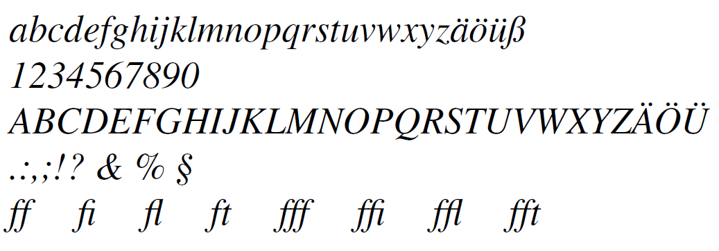 Times New Roman Kursivschrift in LaTeX Beispiel